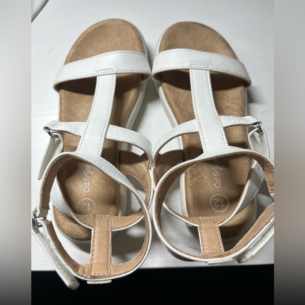Cat & Jack White Tan Sandals T-Bar Design girls toddler